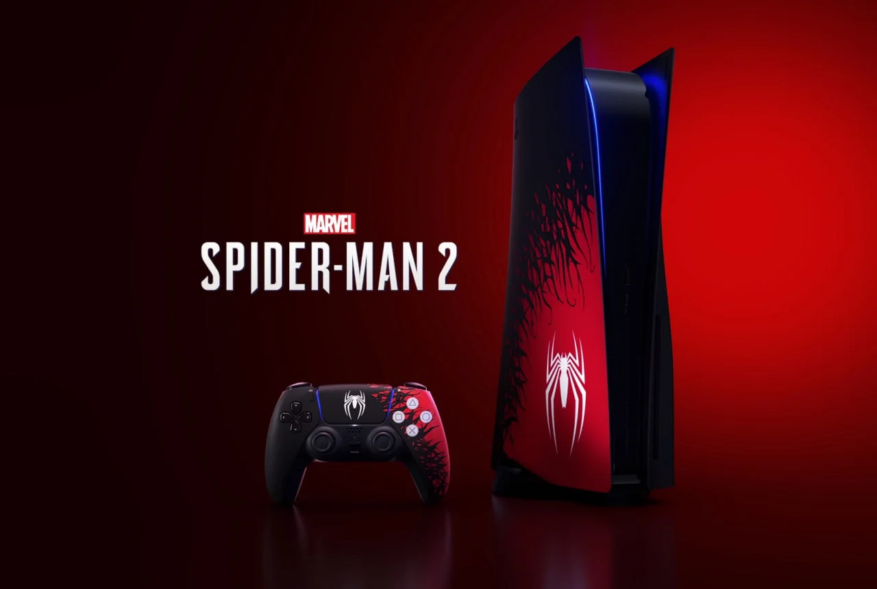 Couverture : console PS5 avec le design Spider-Man 2 de Marvel
