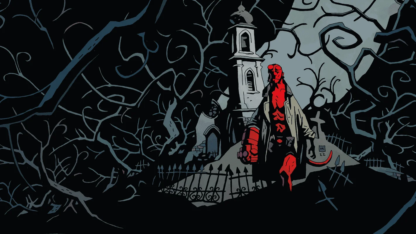Couverture : capture d'écran du jeu Hellboy Web of Wyrd