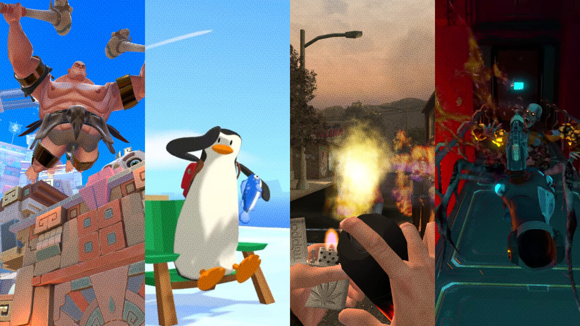 Обложка: скриншоты GORN 2, Penguin Festival, POSTAL 2, Memoreum