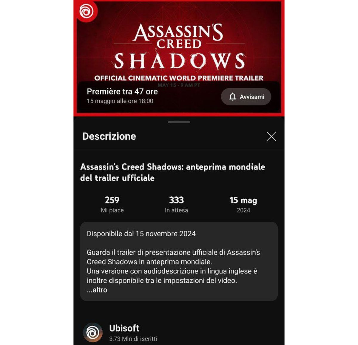 Дата релиза Assassins Creed Shadows предположительно появилась в YouTube - изображение 1 Дата релиза Assassins Creed Shadows предположительно появилась в YouTube - фото 1
