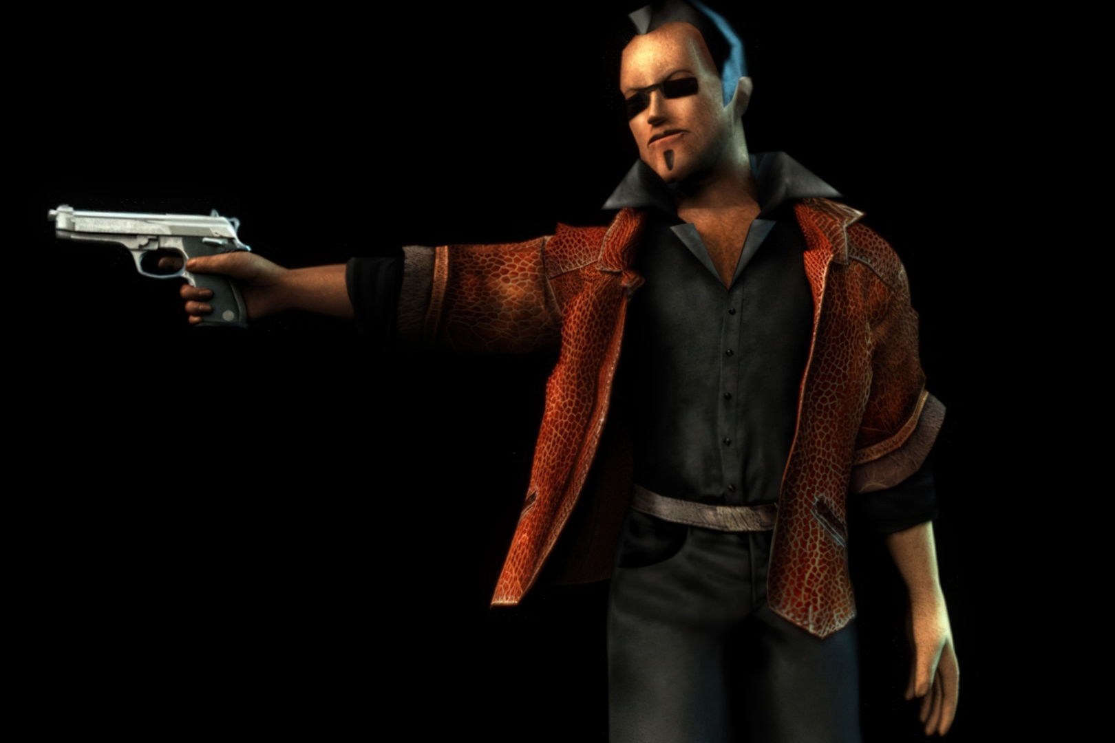 В первоначальном образе главного героя можно узнать элементы персонажей из классических боевиков: очки, небольшая бородка и броский пиджак.

Источник: People Can Fly