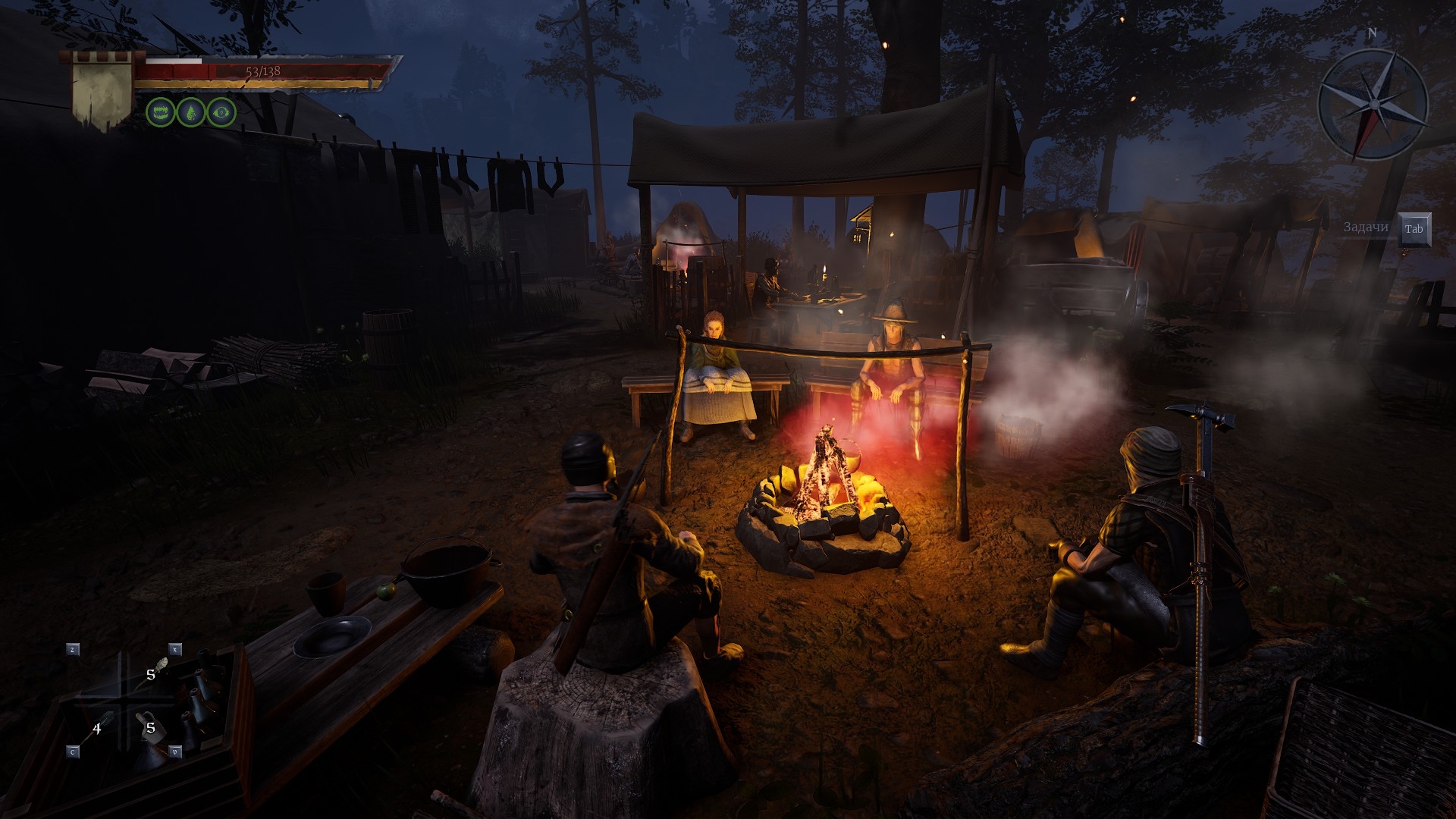 Так приятно посидеть у костра перед сном… Если заранее найти место для сна, разумеется.

Источник: видеоигра Of Ash and Steel