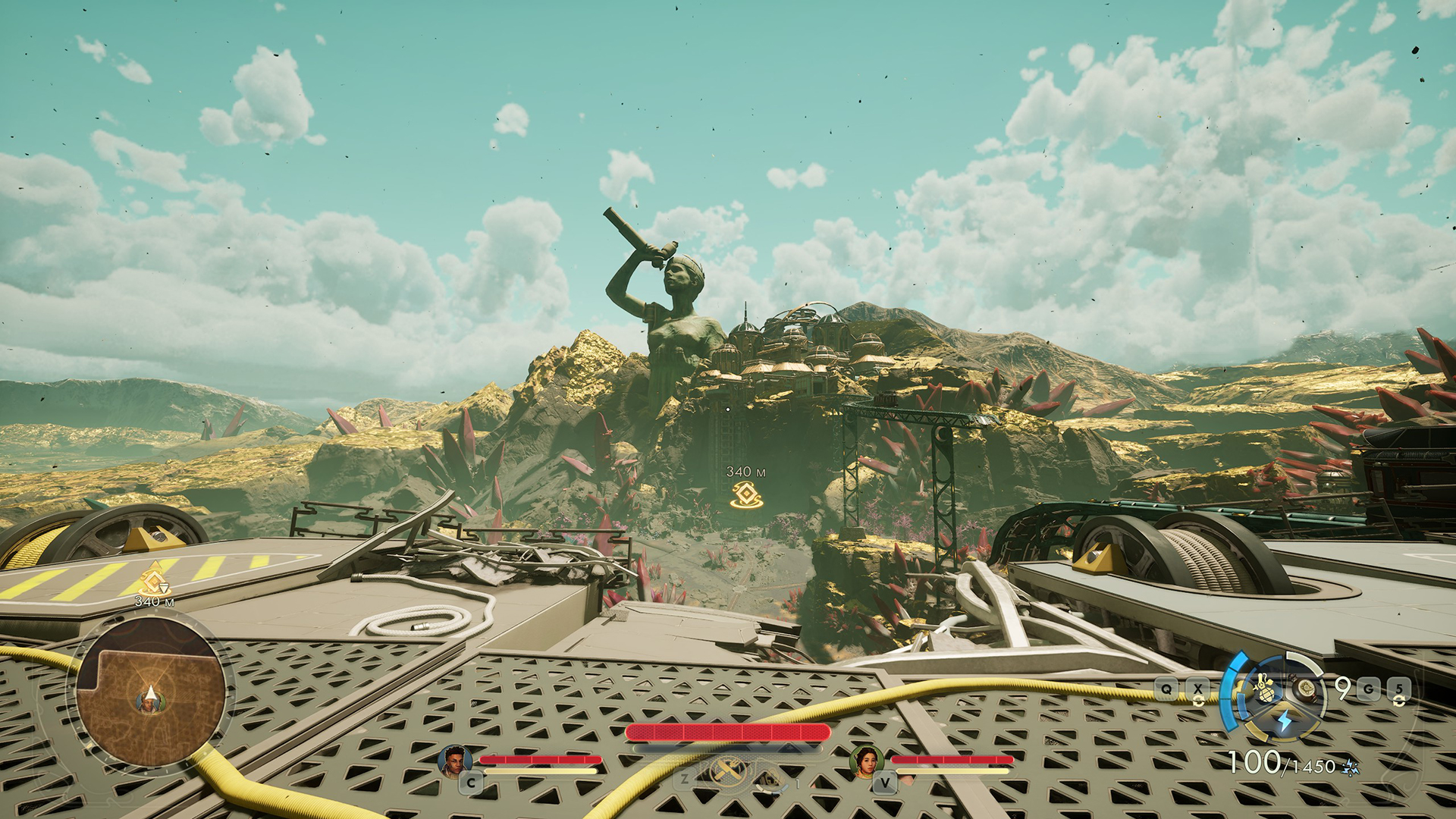 Интерфейс вне боя, кстати, лучше скрыть — мешает пейзажами любоваться.
Источник: видеоигра The Outer Worlds 2