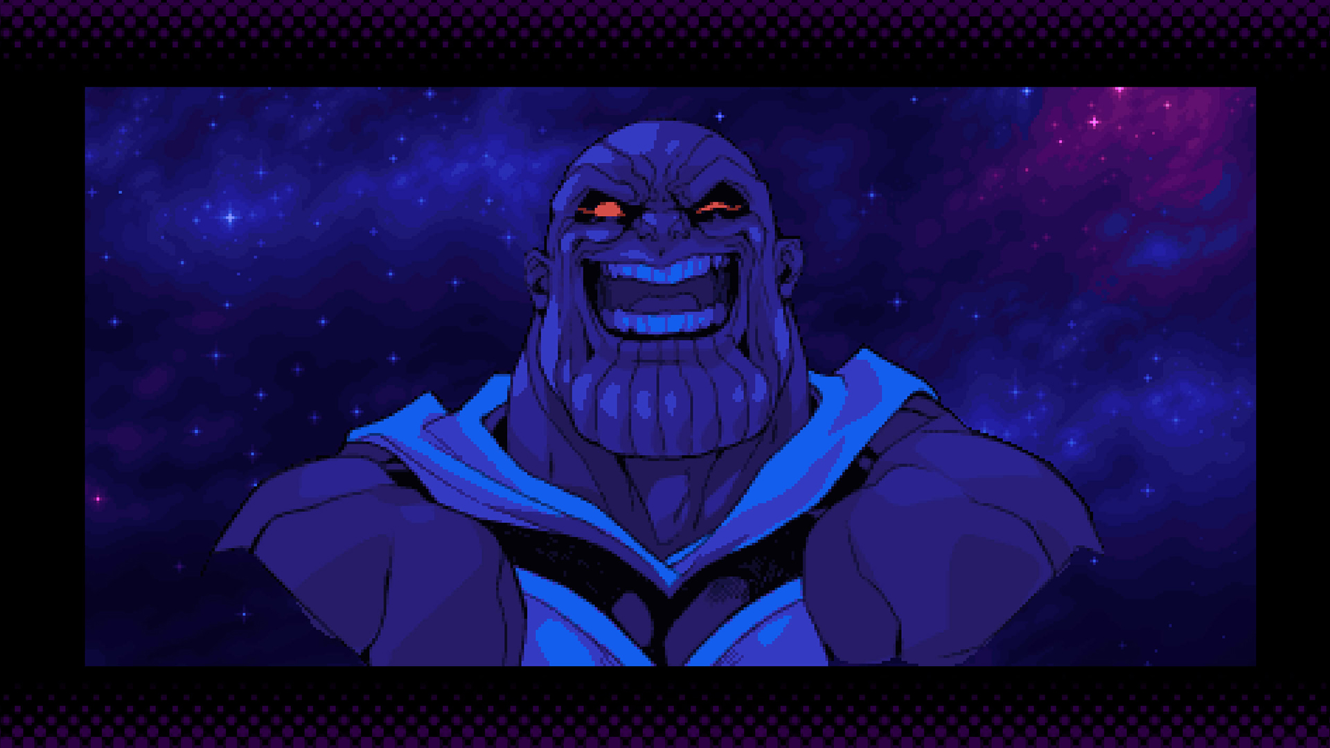 С этого здоровяка не снесёшь ухмылку даже после победы над ним.

Источник: видеоигра Marvel Cosmic Invasion