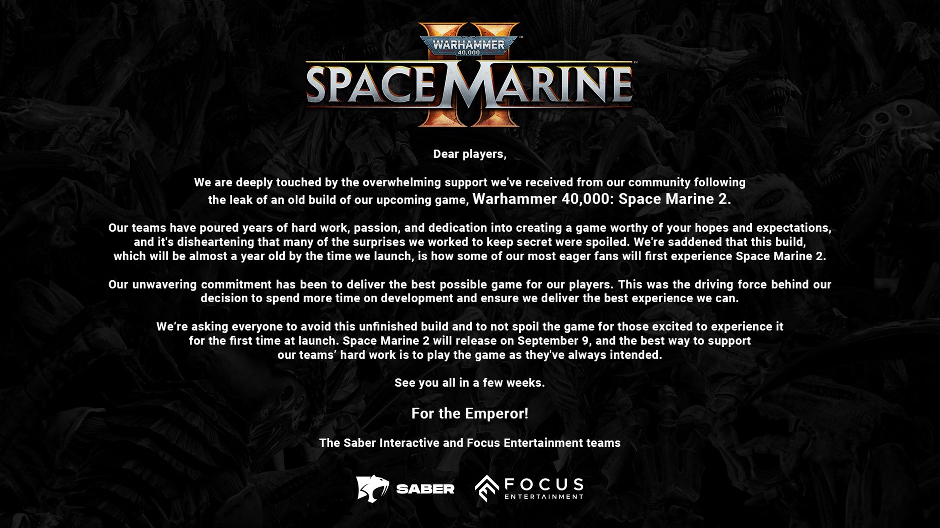 Создатели Space Marine 2 прокомментировали утечку и попросили не играть в слитый билд - изображение 1 Создатели Space Marine 2 прокомментировали утечку и попросили не играть в слитый билд - фото 1