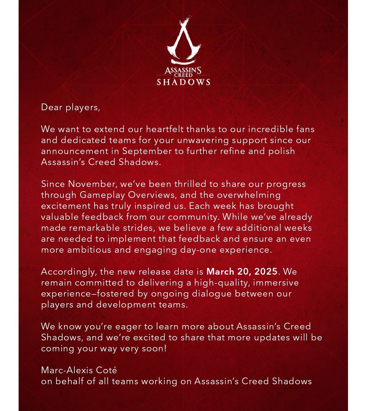 Assassin’s Creed Shadows ещё раз отложили — игра выйдет только 20 марта - изображение 1 Assassin’s Creed Shadows ещё раз отложили — игра выйдет только 20 марта - фото 1