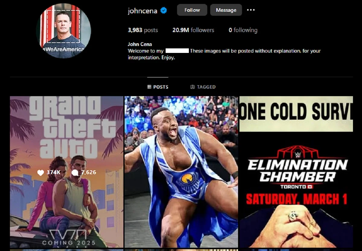  Джон Сина опубликовал арт GTA 6 в своих соцсетях без объяснений.
