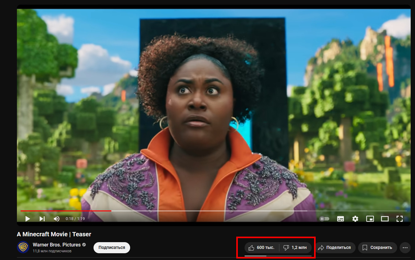 Раскритикованный тизер экранизации Minecraft собрал свыше миллиона дизлайков - изображение 1 Раскритикованный тизер экранизации Minecraft собрал свыше миллиона дизлайков - фото 1