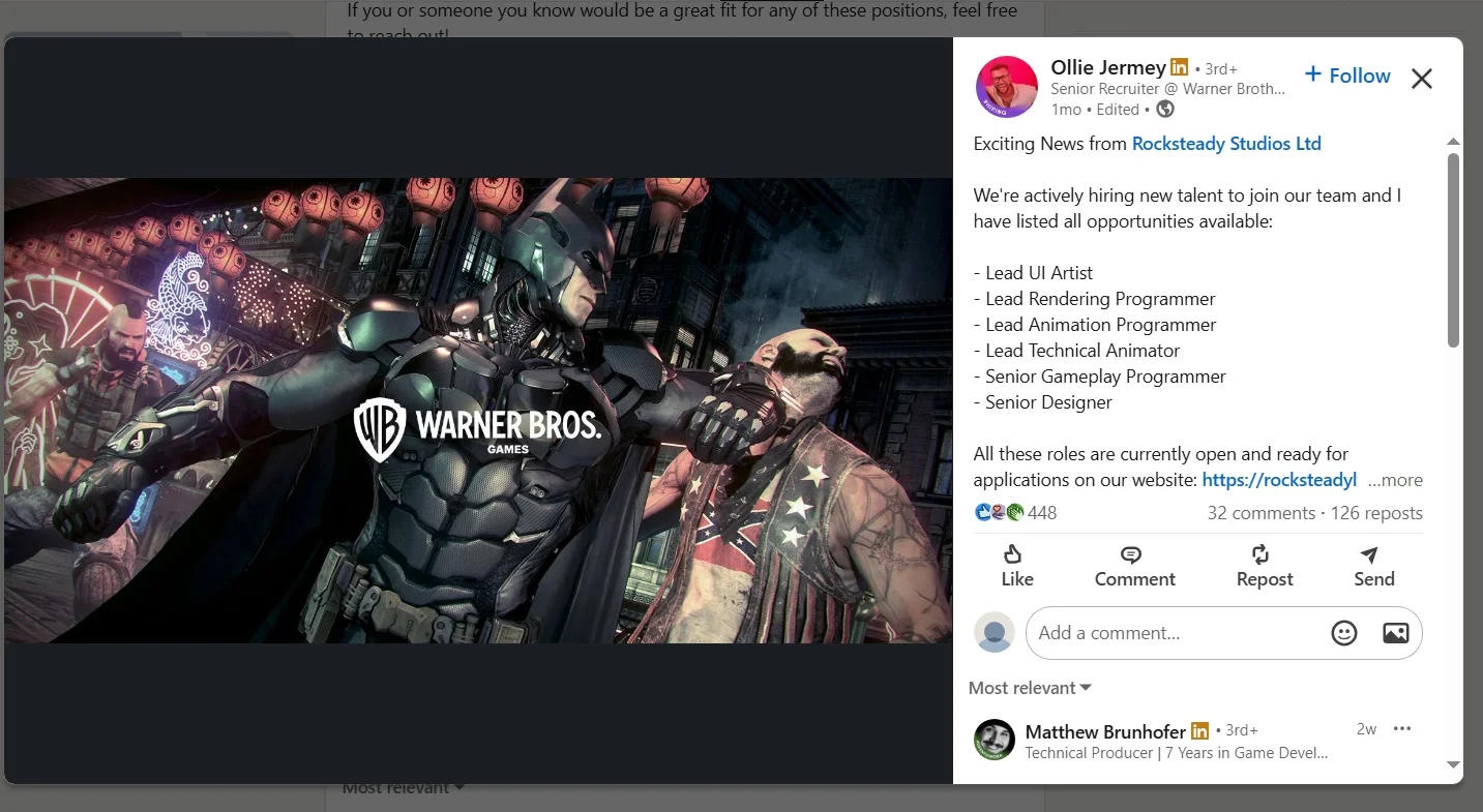 Новый геймдиректор Rocksteady: ветеран Assassin's Creed возглавит будущие проекты студии