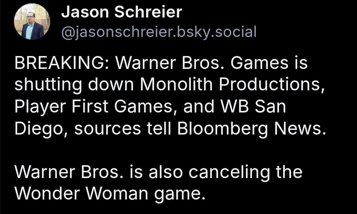 Warner Bros. Games закрывает три студии и игру по «Чудо-женщине» - изображение 1 Warner Bros. Games закрывает три студии и игру по «Чудо-женщине» - фото 1