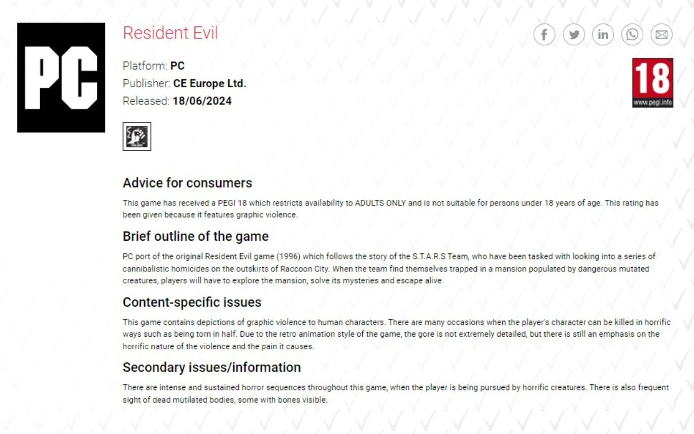 Возрастной рейтинг первой Resident Evil на PC намекнул на возможный ремастер - фото 1