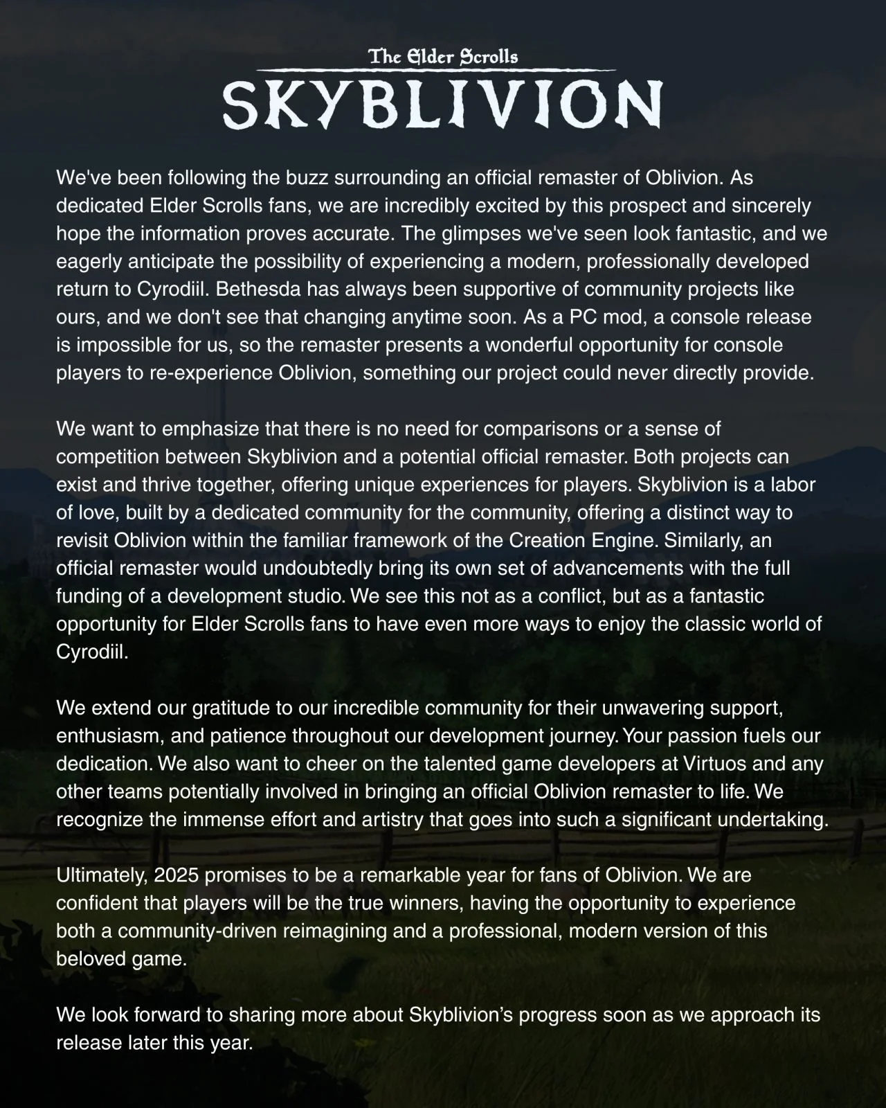 Авторы Skyblivion призвали не сравнивать мод с ремастером Oblivion - изображение 1 Авторы Skyblivion призвали не сравнивать мод с ремастером Oblivion - фото 1