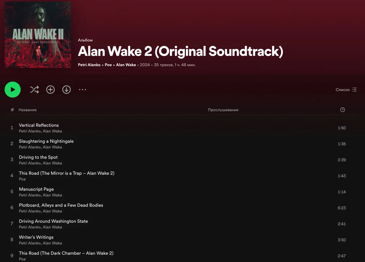 Саундтрек Alan Wake 2 стал доступен на стриминговых сервисах - фото 1