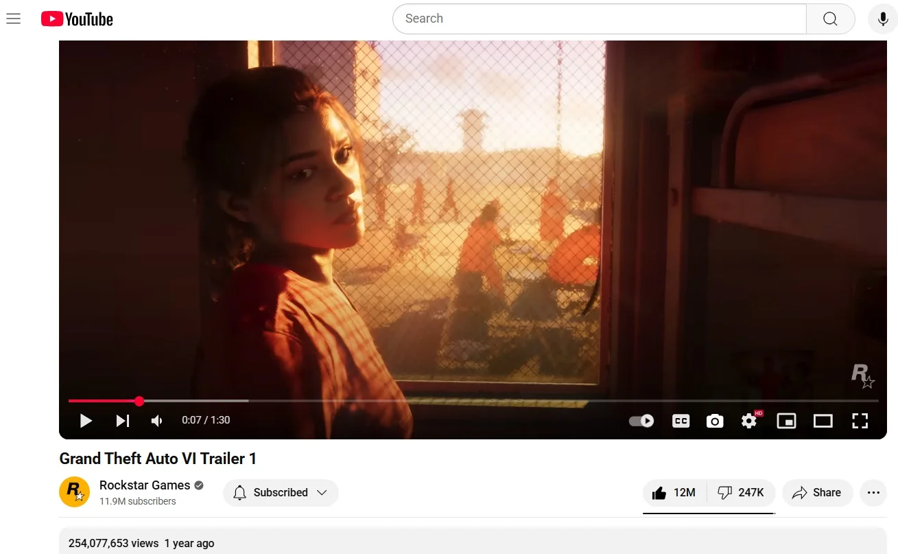  GTA 6: второй трейлер взорвал YouTube — цифры, рекорды и фанатский ажиотаж 