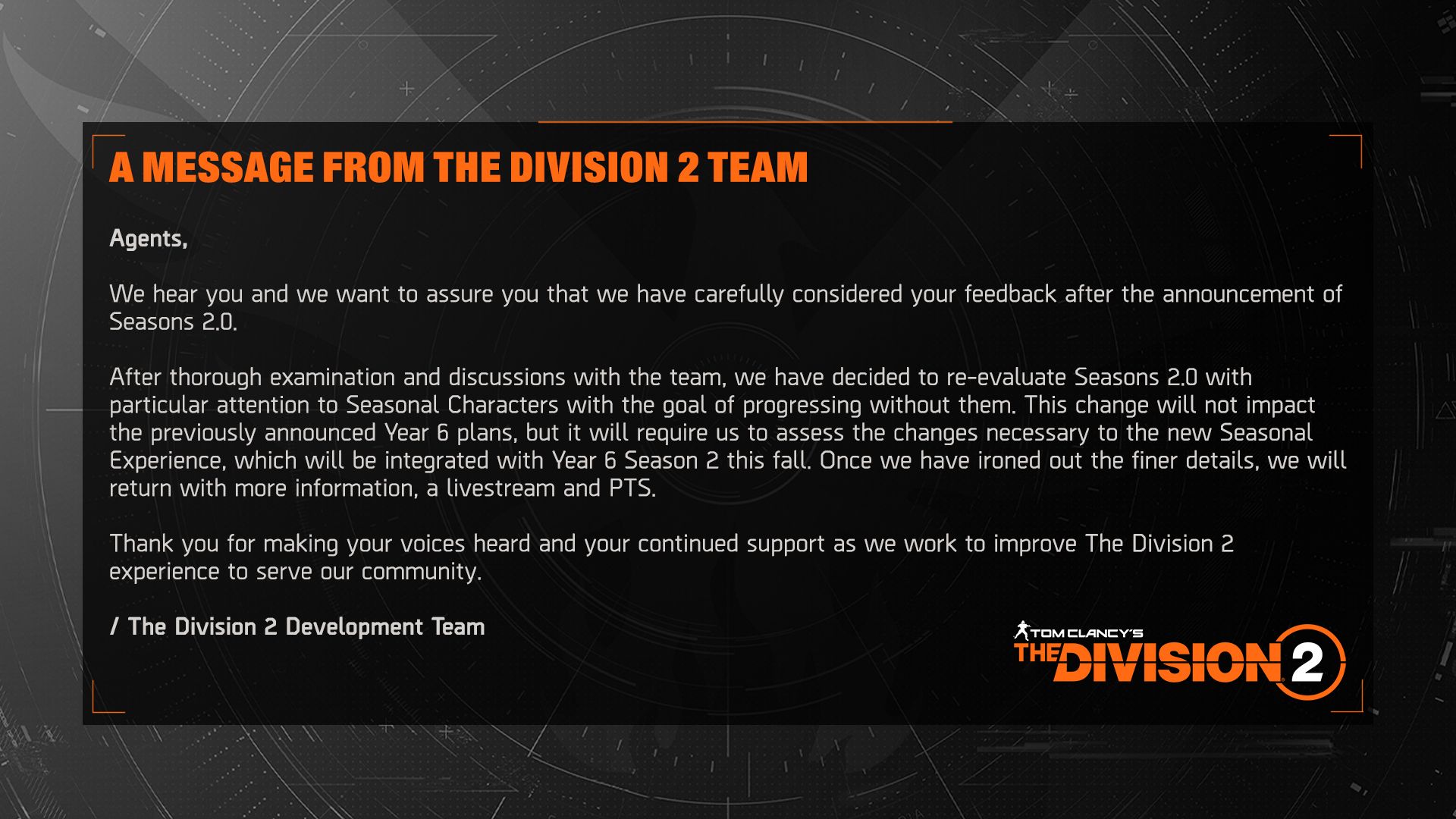 Разработчики The Division 2 пообещали пересмотреть подход к сезонным героям - изображение 1 Разработчики The Division 2 пообещали пересмотреть подход к сезонным героям - фото 1