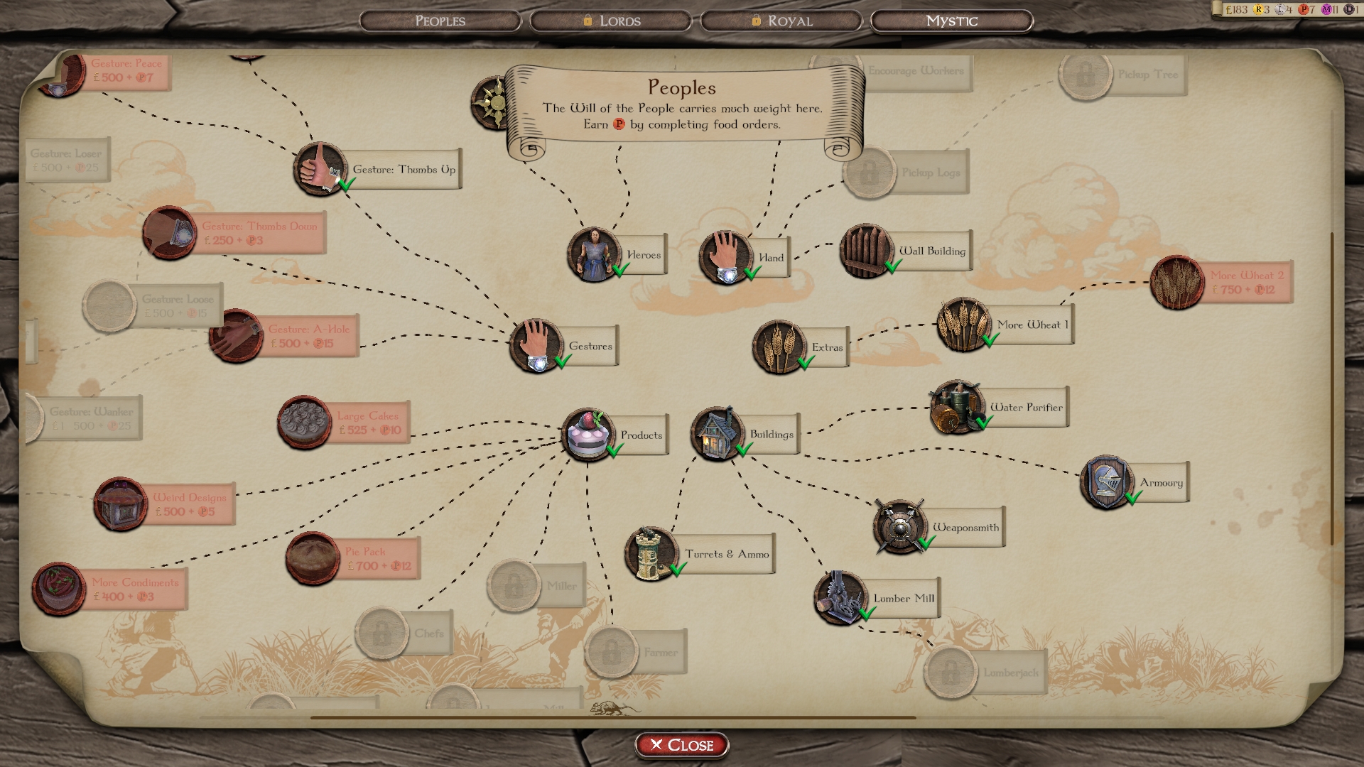 Технологии в Masters of Albion требуют одновременно денег и очков благосклонности, получаемых при выполнении заданий.
Источник: видеоигра Masters of Albion