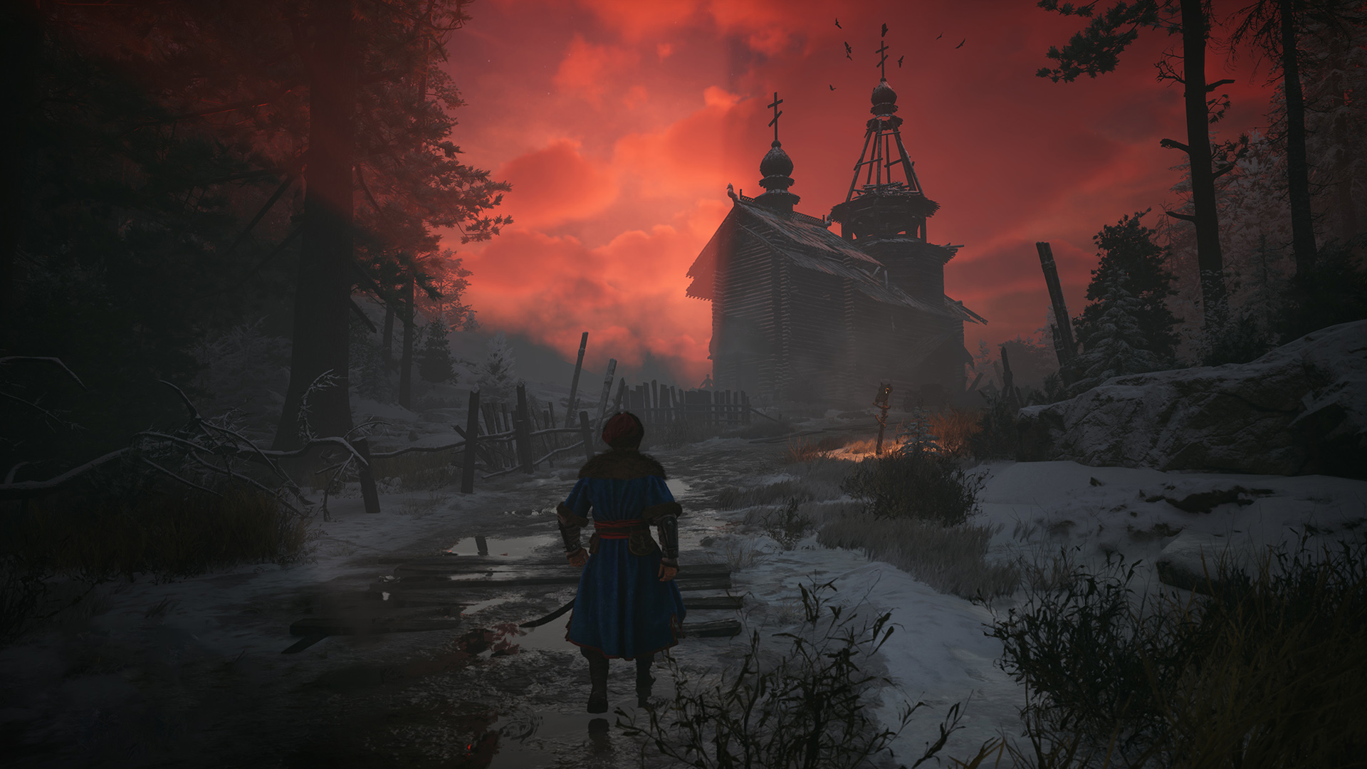 Пейзажи Руси, где тревога живёт в каждом закате.

Источник: видеоигра «Земский собор»