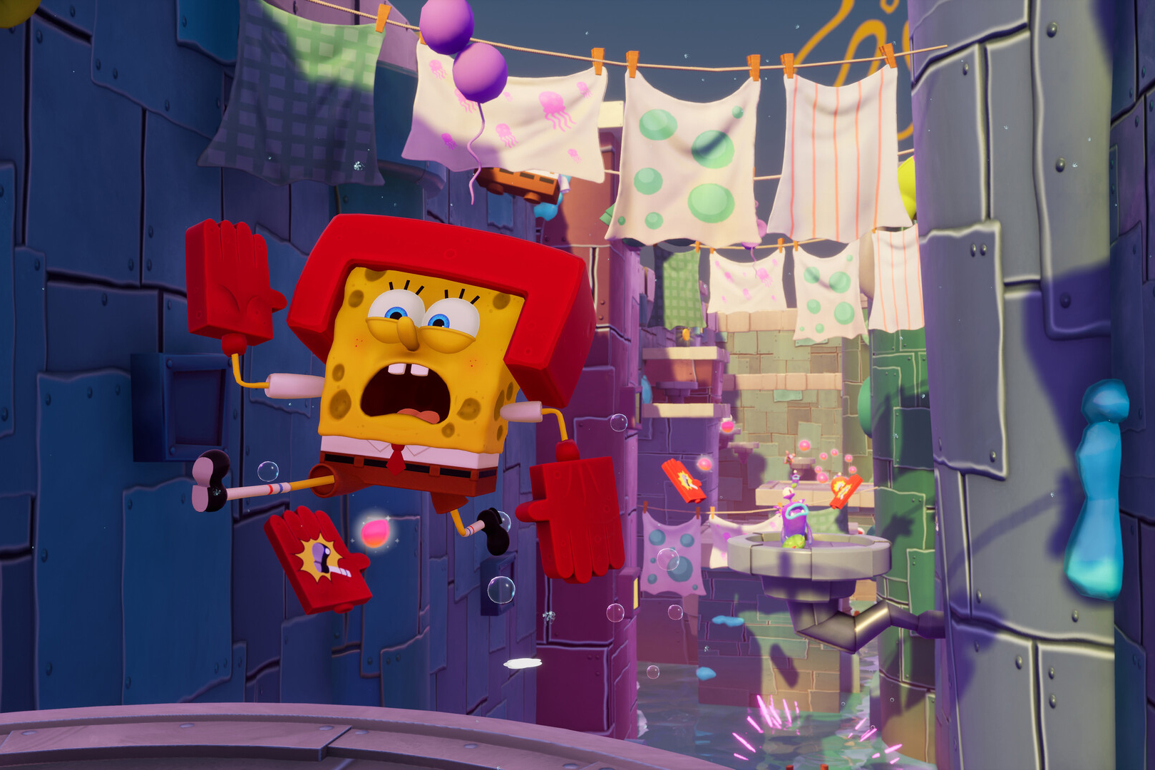 Платформенные эпизоды в Cosmic Shake то и дело сменяются забавными тематическими мини-играми. То на морских коньках дадут покататься, то попросят позировать для наглых папарацци.

Источник: видеоигра SpongeBob SquarePants: The Cosmic Shake