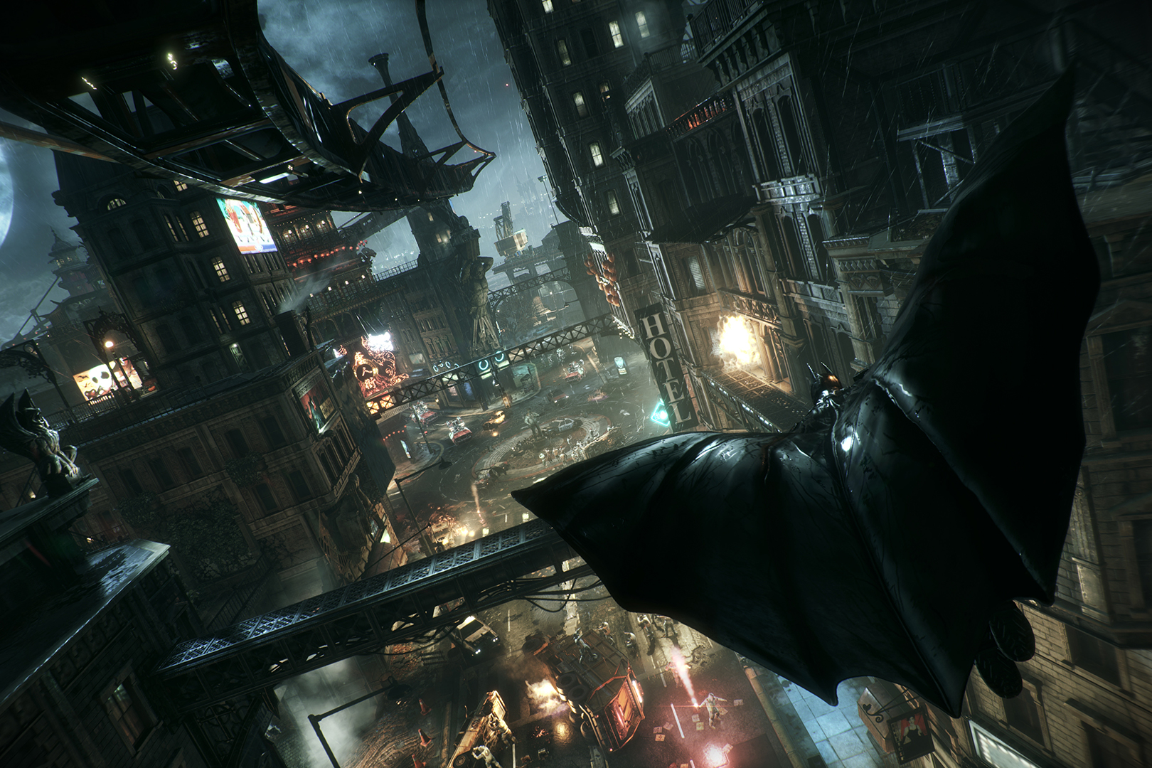 Полет сквозь Готэм: ощущение свободы с Бэтменом.
Источник: видеоигра Batman: Arkham Knight