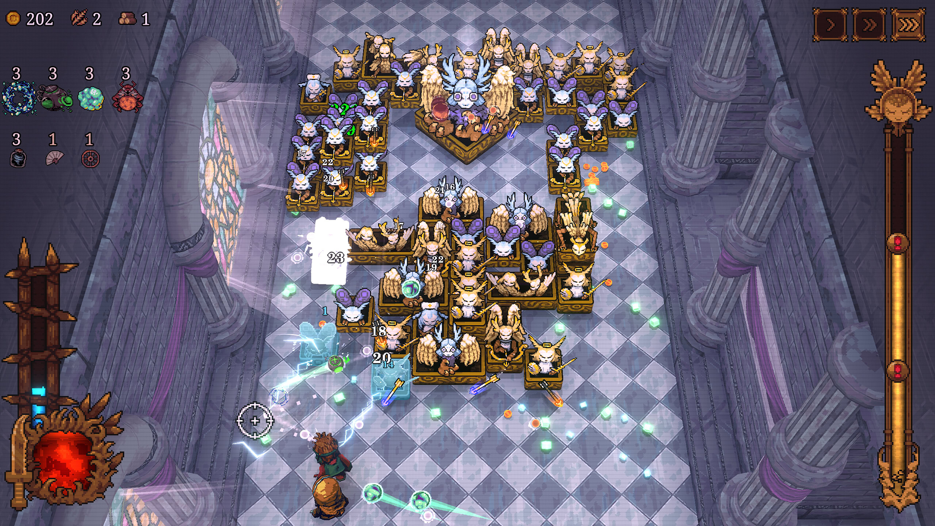 Декорации в локациях разительно отличаются по мере спуска вниз в бездну.

Источник: видеоигра BALL x PIT