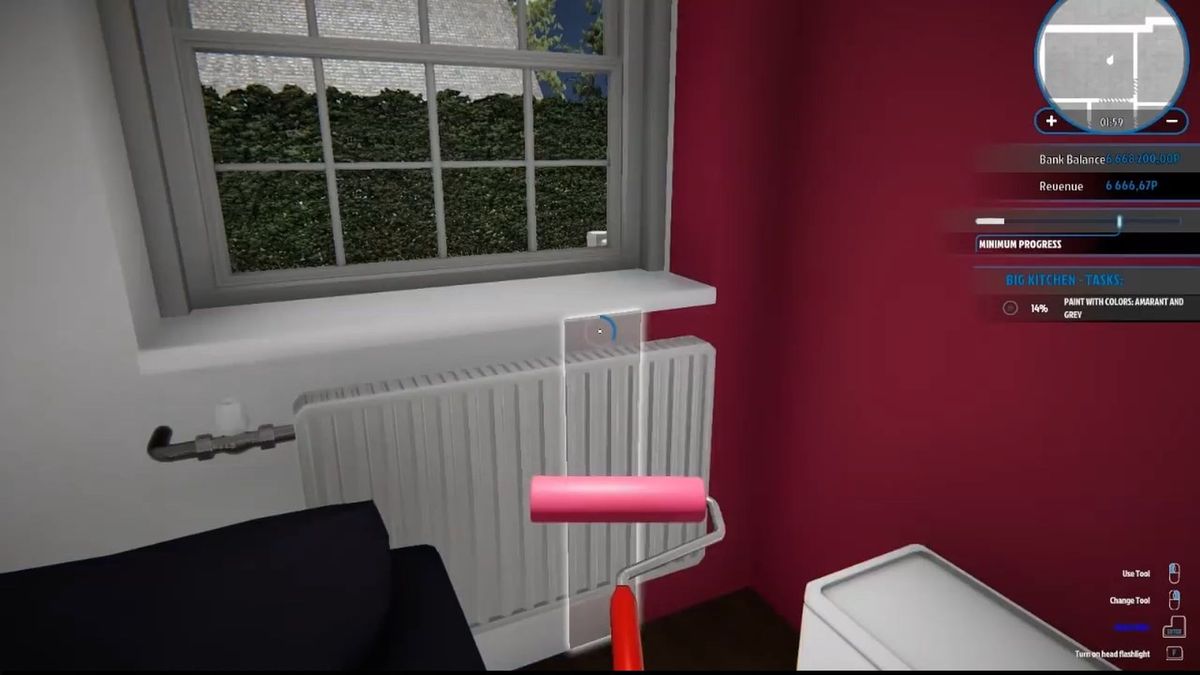 Кадр из игры House Flipper. Покраска стен — одно из самых бесячих занятий в этом симуляторе ремонта.