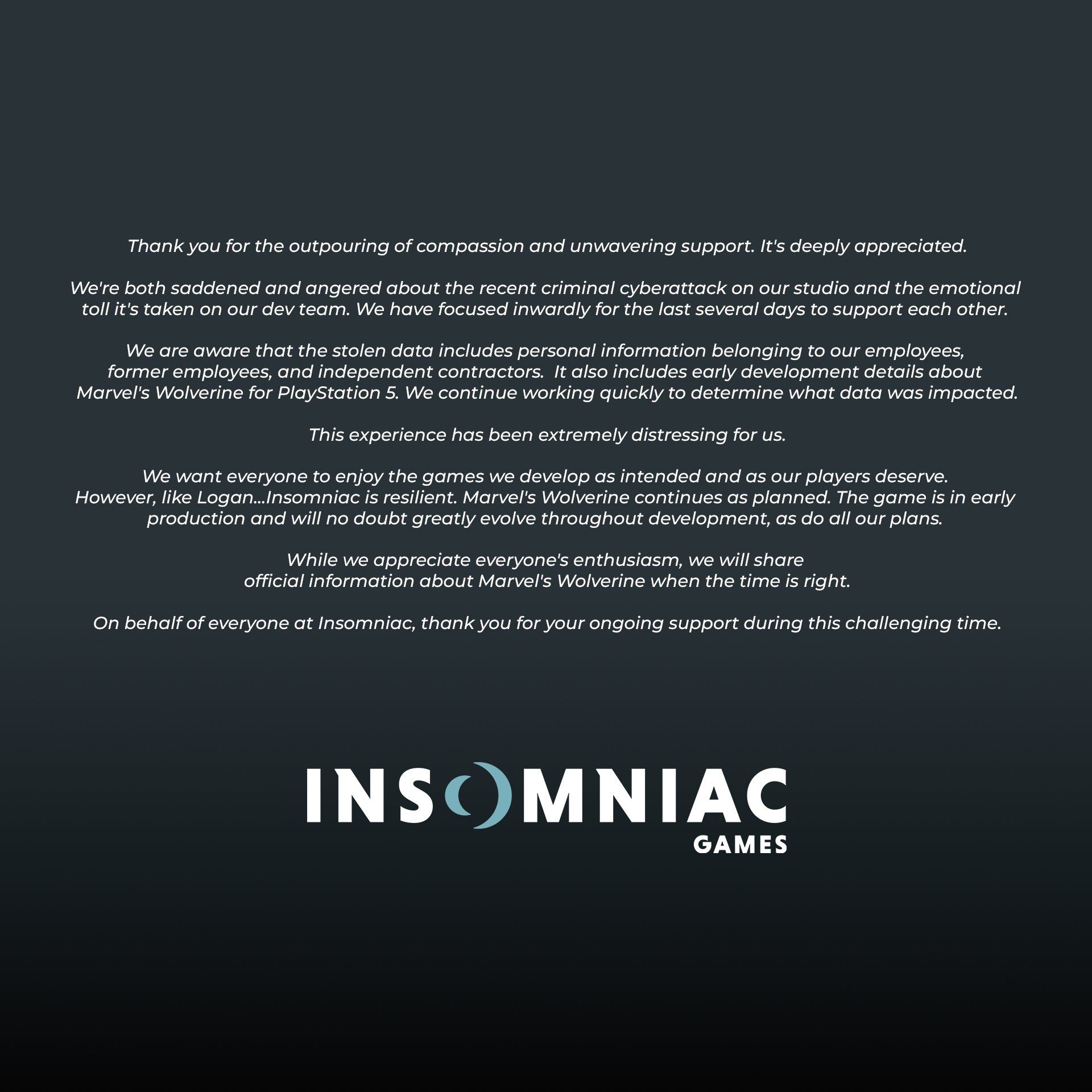 Утечка данных привела Insomniac в состояние гнева и грусти - изображение 1 Утечка данных привела Insomniac в состояние гнева и грусти - фото 1