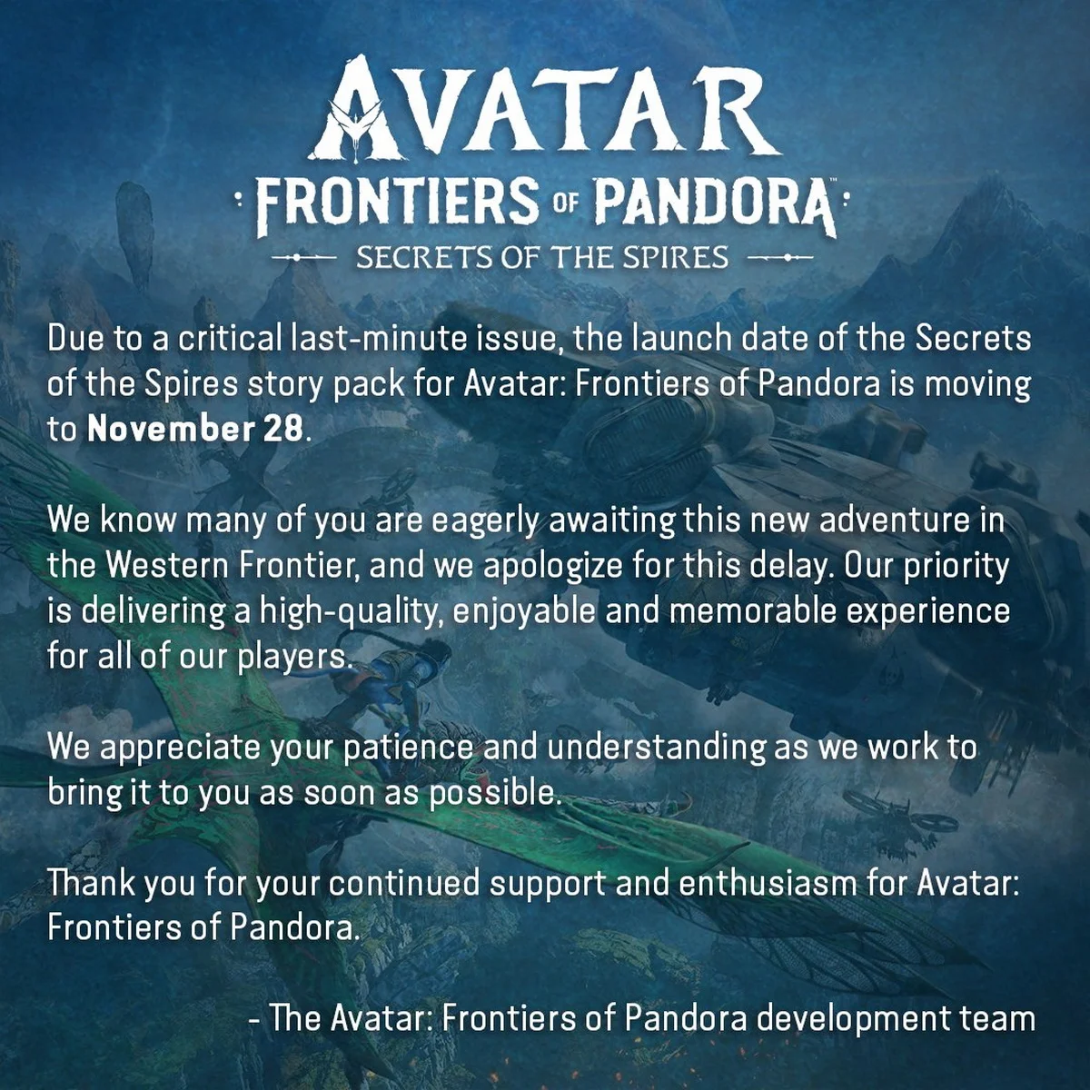 DLC для Avatar: Frontiers of Pandora перенесли на 28 ноября - изображение 1 DLC для Avatar: Frontiers of Pandora перенесли на 28 ноября - фото 1