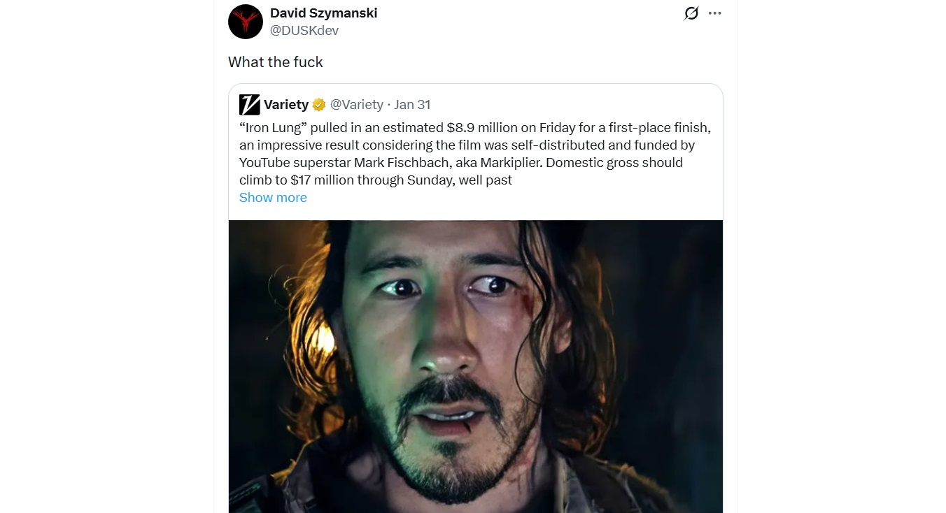 Разработчика Iron Lung шокировал успех фильма «Железное лёгкое» ютубера Markiplier - изображение 1 Разработчика Iron Lung шокировал успех фильма «Железное лёгкое» ютубера Markiplier - фото 1