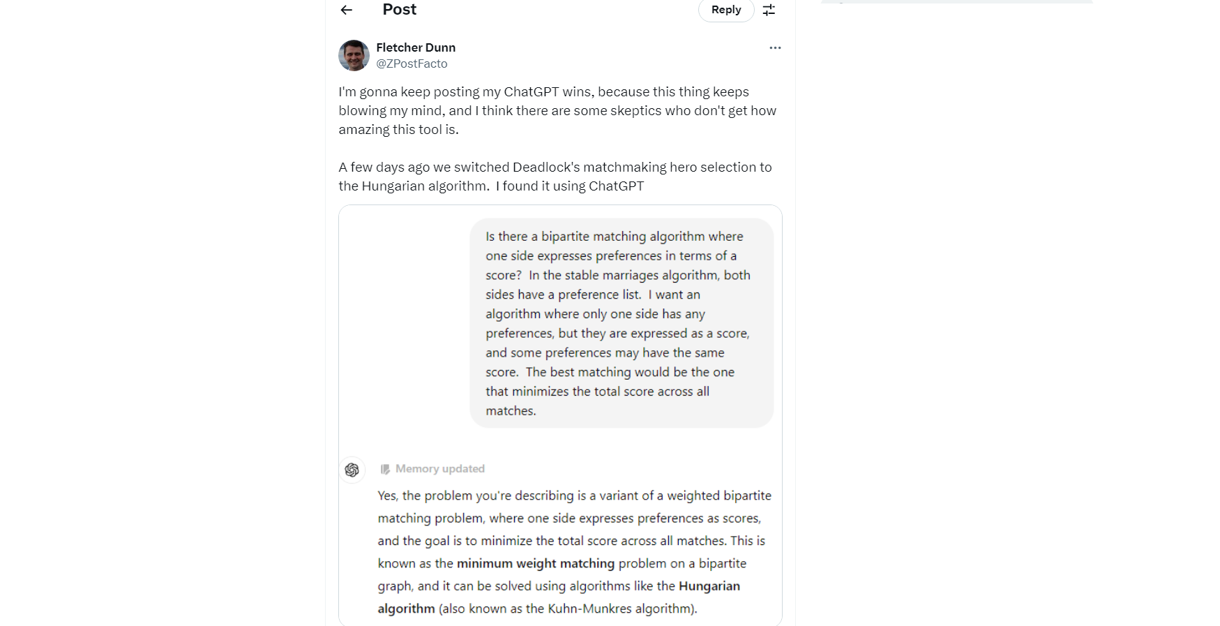 Инженер Valve поделился восторгом от работы с ChatGPT при поиске алгоритма для Deadlock - изображение 1 Инженер Valve поделился восторгом от работы с ChatGPT при поиске алгоритма для Deadlock - фото 1