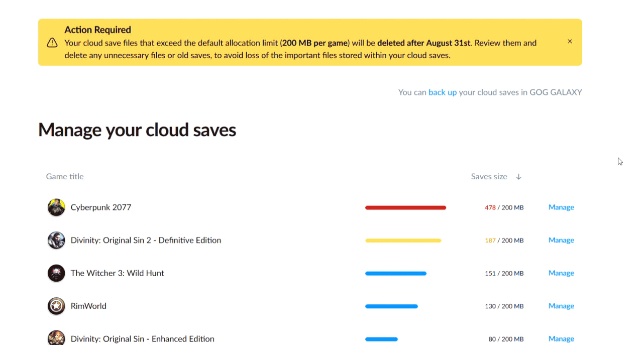 С августа в GOG начнут удалять облачные сохранения объёмом свыше 200 МБ на  игру — Игромания