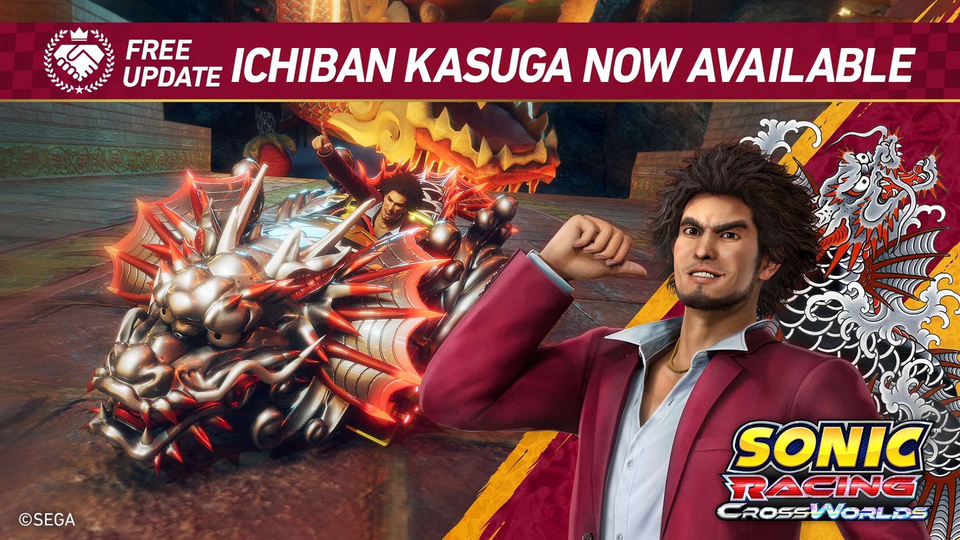 В Sonic Racing: CrossWorlds примчал Ичибан из Like a Dragon — обновление уже доступно - фото 1