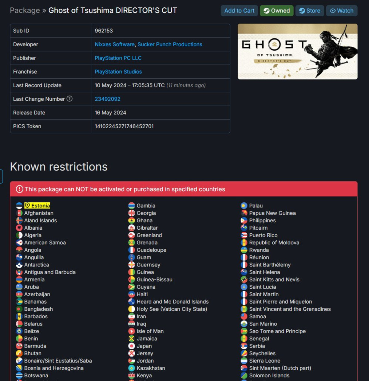 Ghost of Tsushima сняли с продажи в Steam в 180 регионах - изображение 1 Ghost of Tsushima сняли с продажи в Steam в 180 регионах - фото 1