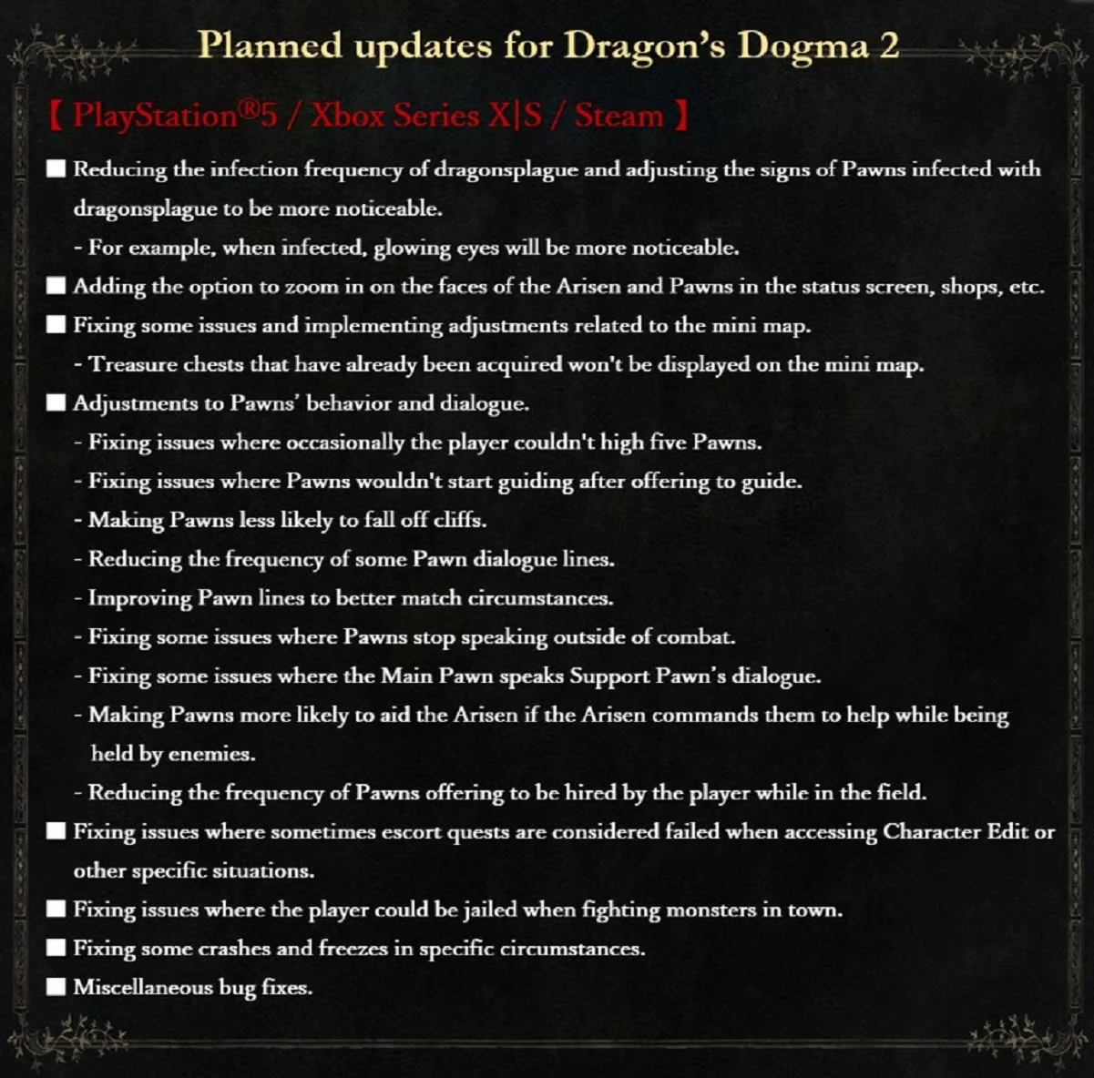 Capcom рассказала о грядущих исправлениях в Dragons Dogma 2 - фото 1
