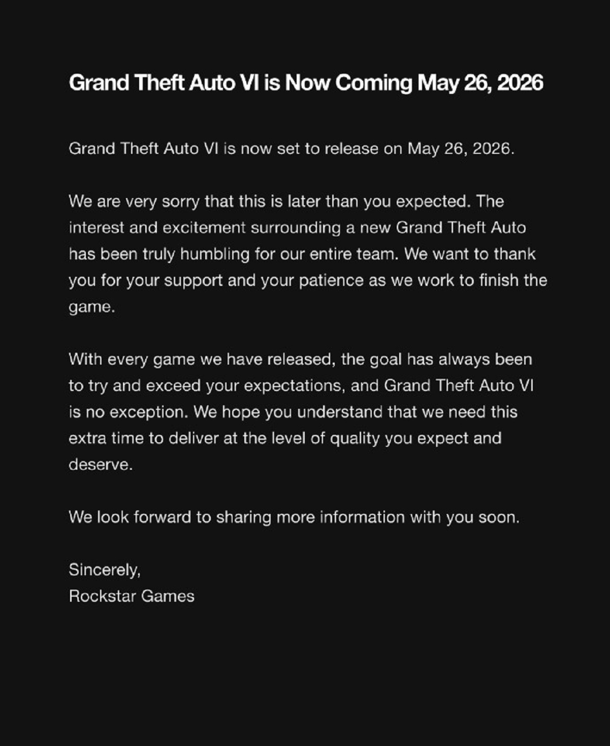 GTA 6 перенесли — игра выйдет 26 мая 2026 года на PlayStation 5 и Xbox Series - изображение 2 GTA 6 перенесли — игра выйдет 26 мая 2026 года на PlayStation 5 и Xbox Series - фото 2