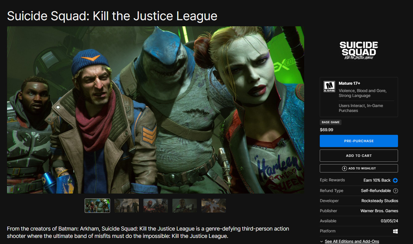 Релиз Suicide Squad Kill the Justice League перенесли на март в Epic Games Store - изображение 1 Релиз Suicide Squad Kill the Justice League перенесли на март в Epic Games Store - фото 1
