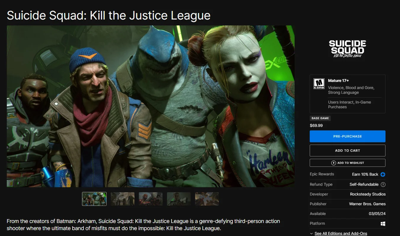 Релиз Suicide Squad Kill the Justice League перенесли на март в Epic Games Store - фото 1
