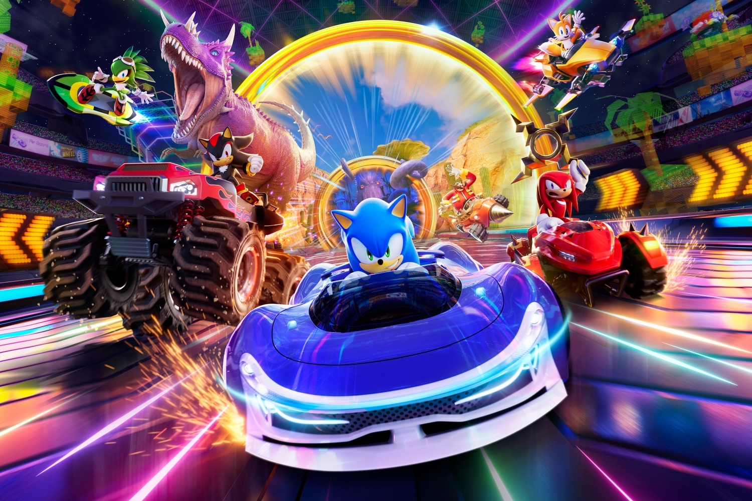 Посмотрели бы на гонку Кирю и Стива?
Источник: видеоигра Sonic Racing: CrossWorlds