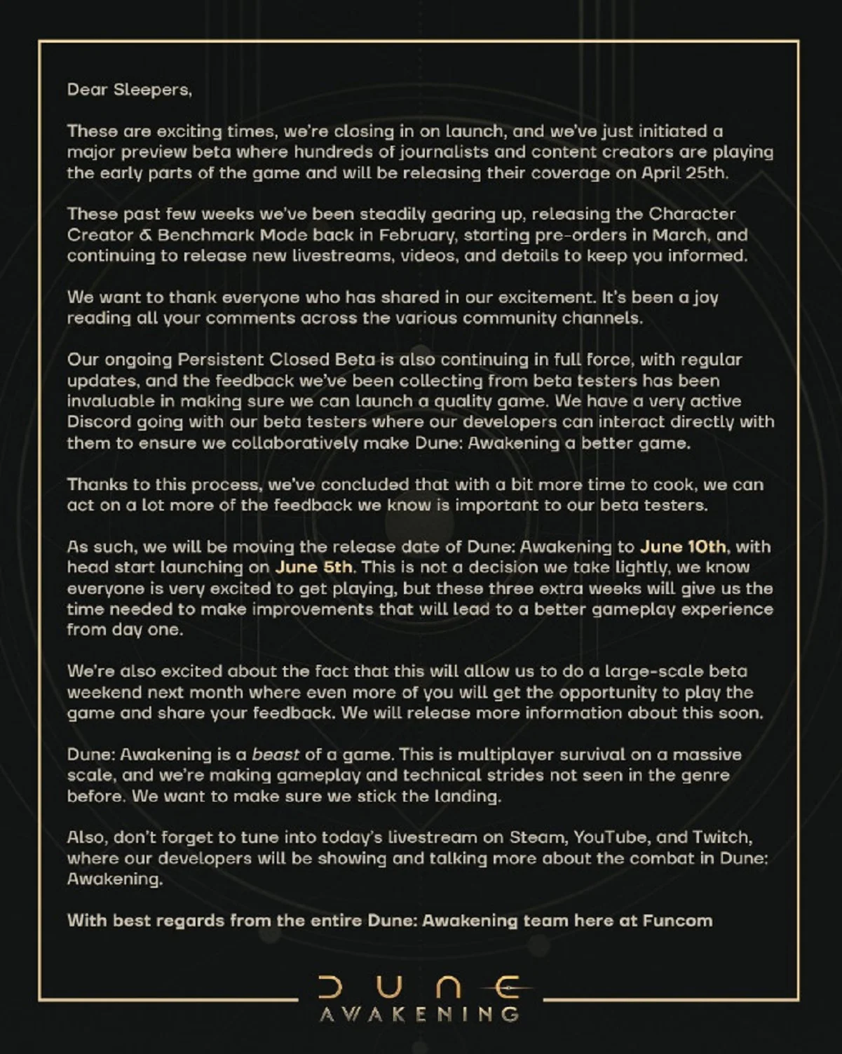 Dune: Awakening — игра подождёт, но обещает быть эпичной!