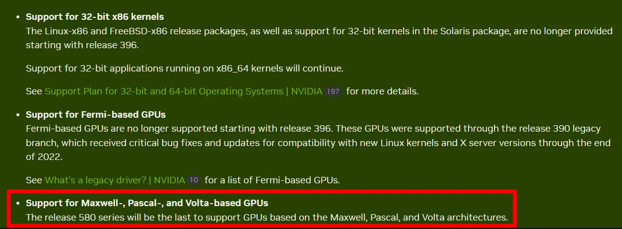 Источник: [Nvidia](https://forums.developer.nvidia.com/t/unix-graphics-feature-deprecation-schedule/60588)
