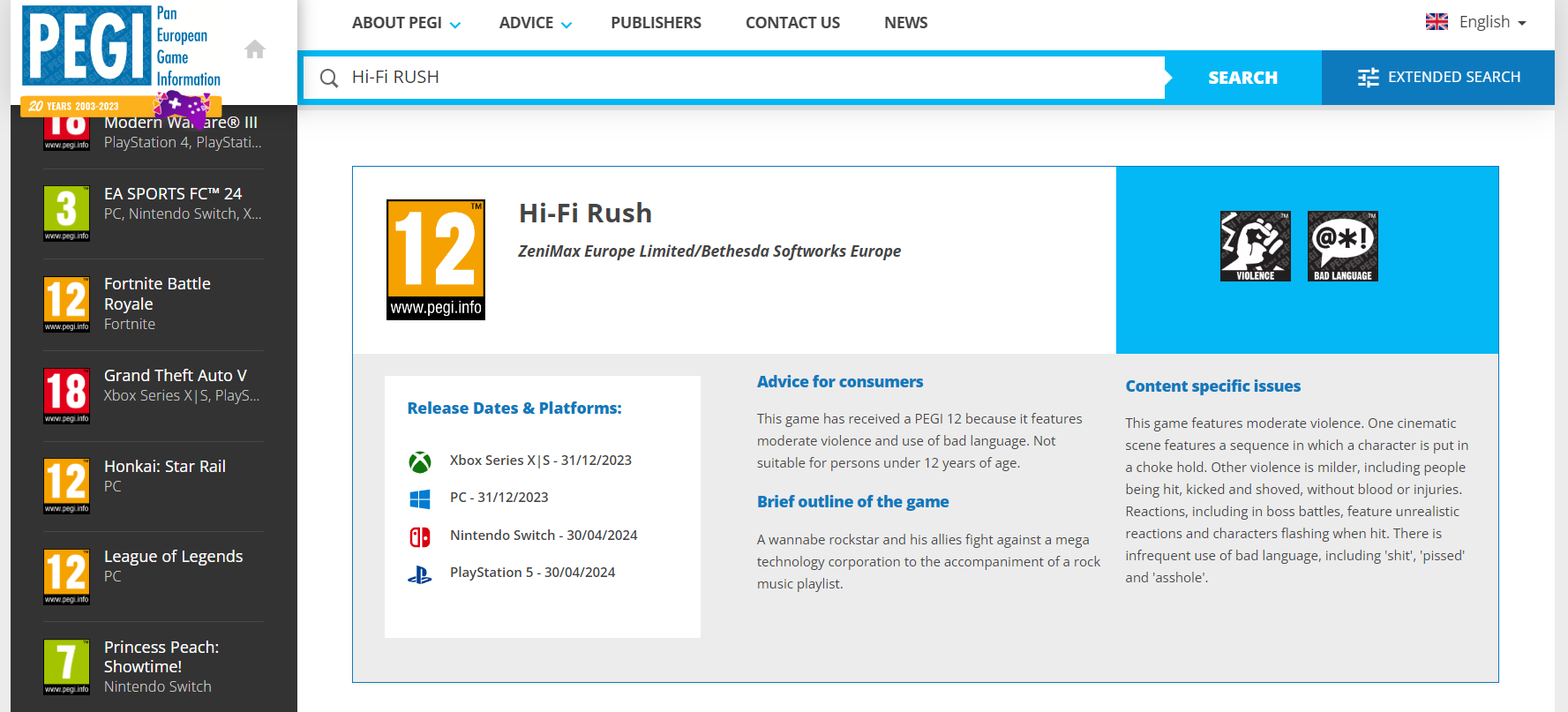 В Европе выдали возрастной рейтинг версии Hi-Fi Rush для Nintendo Switch - изображение 1 В Европе выдали возрастной рейтинг версии Hi-Fi Rush для Nintendo Switch - фото 1