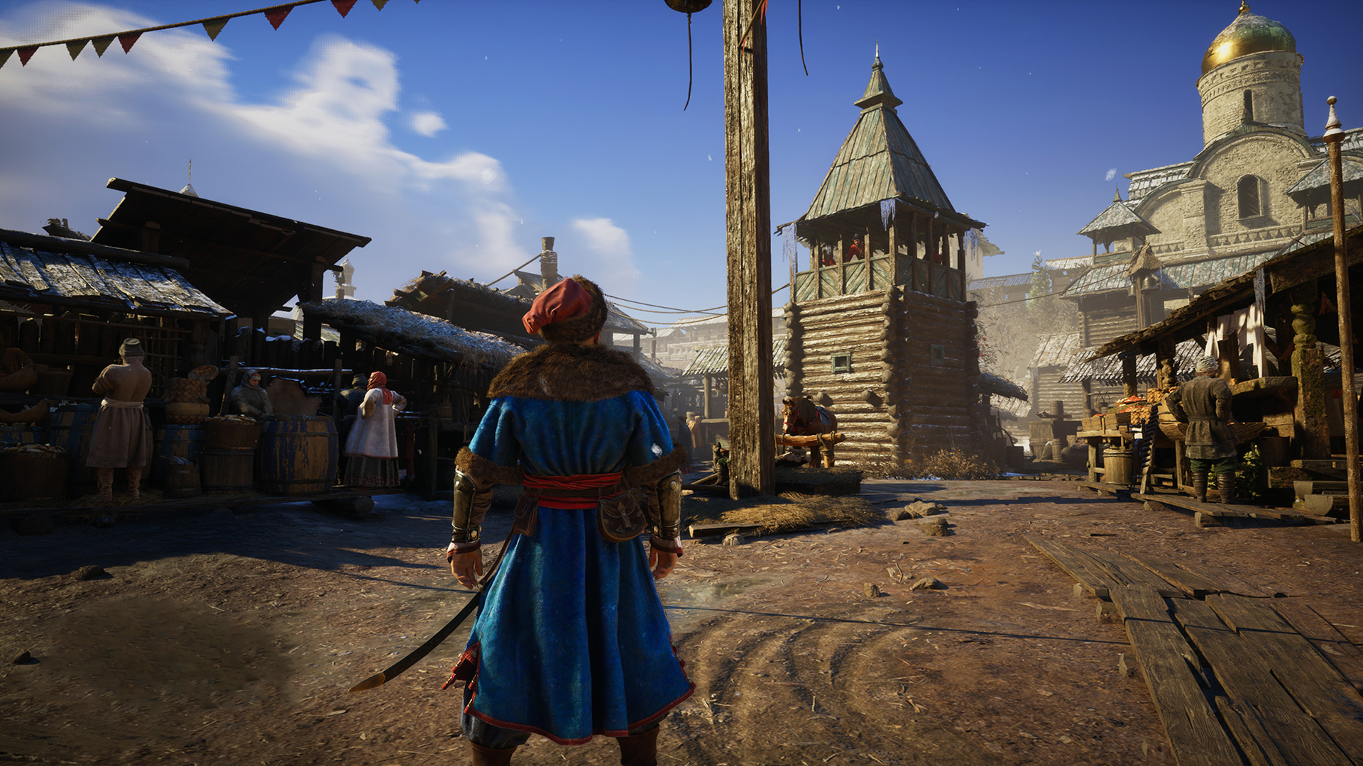 Торговая площадь оживает под холодным солнцем.

Источник: видеоигра «Земский собор»