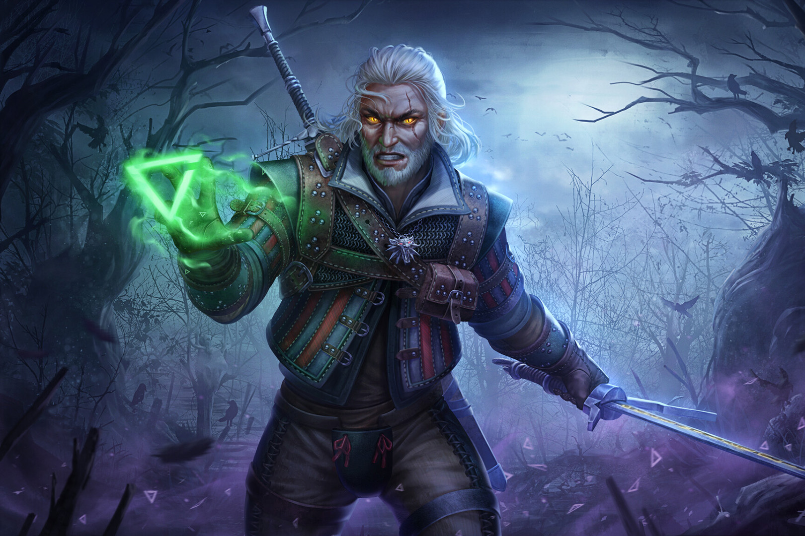 В The Witcher 3 для правдоподобности боя анимации Геральта записывали с помощью чемпиона Европы по фехтованию, чтобы движения выглядели максимально эффектно.
Фото: художник Fuyuan Tee