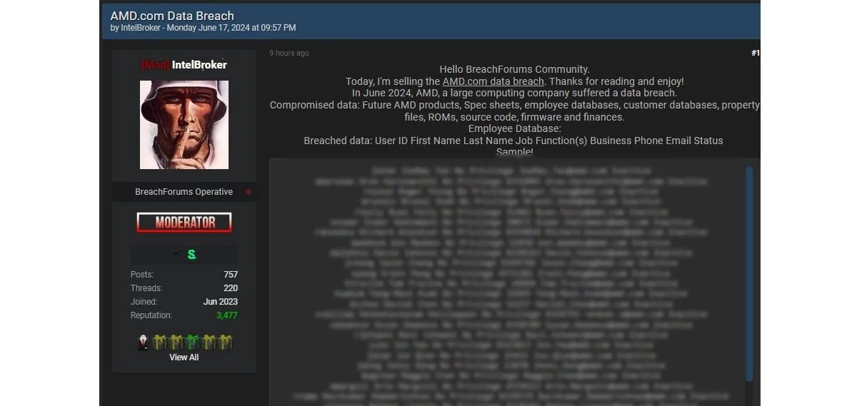 AMD и хакер IntelBroker разошлись во мнениях по поводу результатов взлома - изображение 1 AMD и хакер IntelBroker разошлись во мнениях по поводу результатов взлома - фото 1