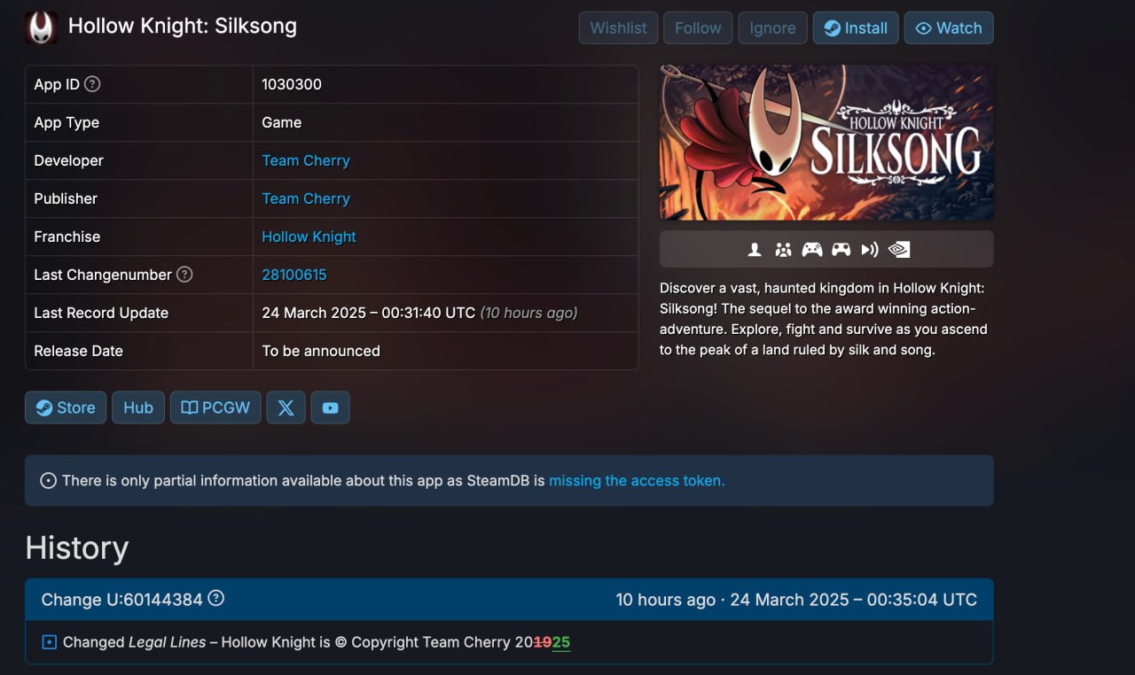 Свежая доза копиума — в Steam обновили данные Hollow Knight: Silksong - изображение 1 Свежая доза копиума — в Steam обновили данные Hollow Knight: Silksong - фото 1