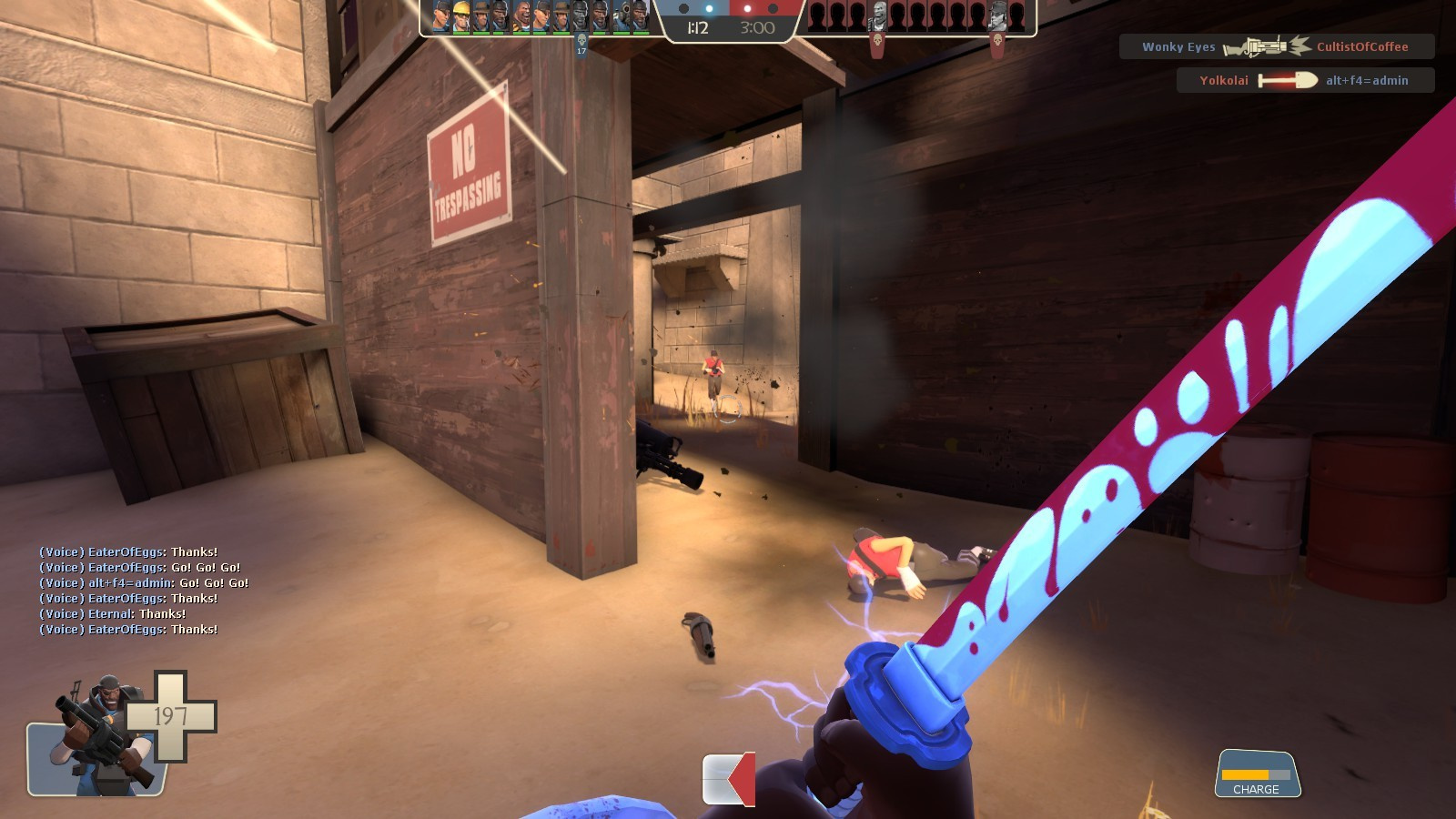 Пожалуй, единственный, кто вышел за рамки своей изначальной роли с  получением нового оружия, — подрывник, ставший буквально рыцарем с мечом  и щитом. Фактически десятый класс!

Источник: видеоигра Team Fortress 2