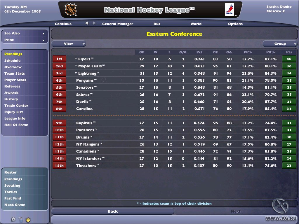 NHL Eastside Hockey Manager 2005 - кадр 1