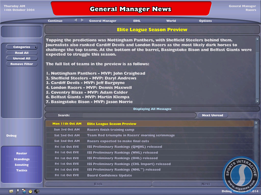 NHL Eastside Hockey Manager 2005 - кадр 9