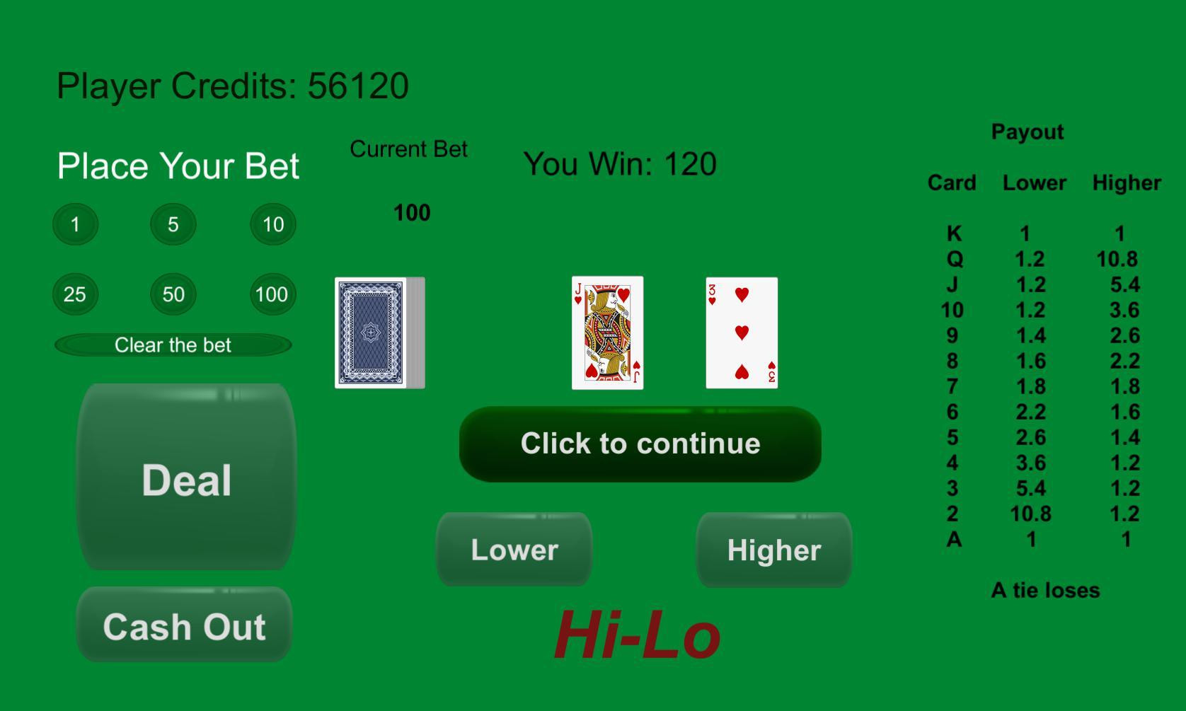 Hi-Lo/Red Dog Poker (itch) - кадр 1