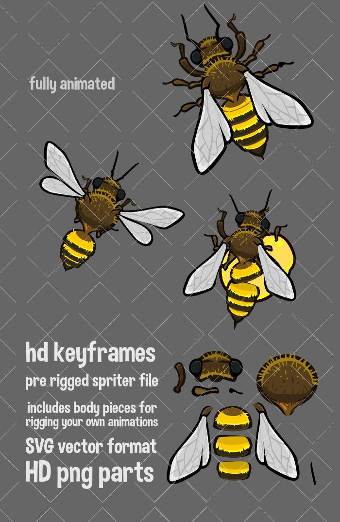 Animated honey bee top down game sprite (itch) - кадр 1