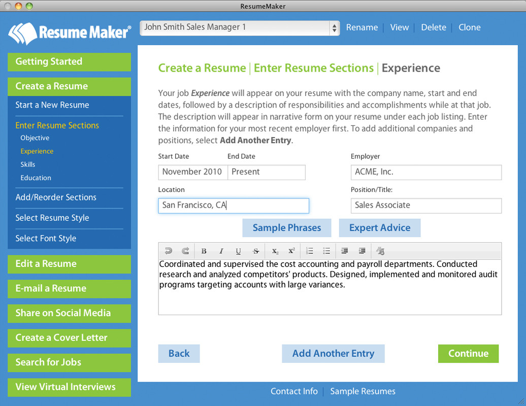 Resume Maker for Mac - кадр 2